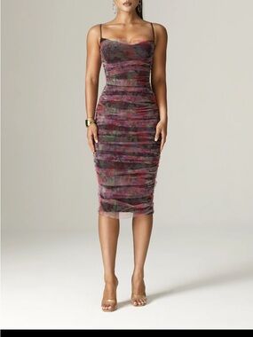 Womens Midi Ruffled Floral Dress in Burgundy and Purple